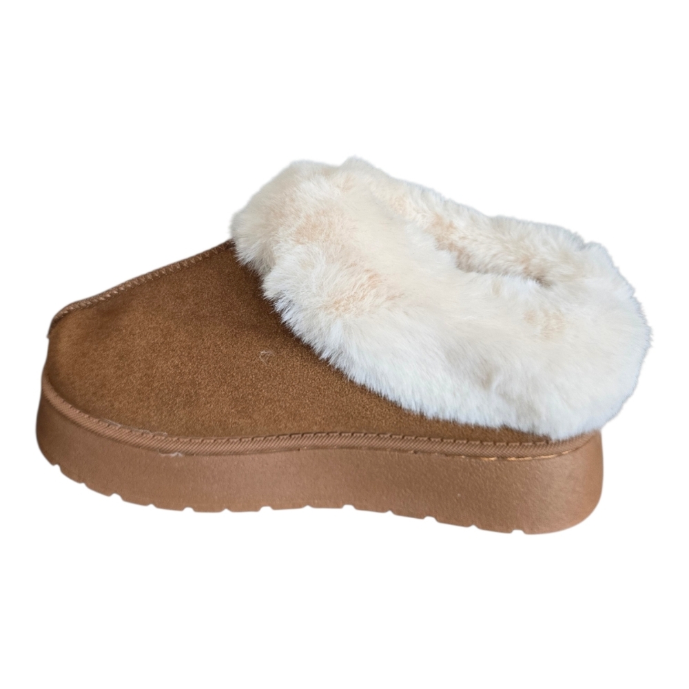 Fur Lined Slippers Platform Like Suede Sheepskin Chestnut Size 40 - Picture 4 of 7